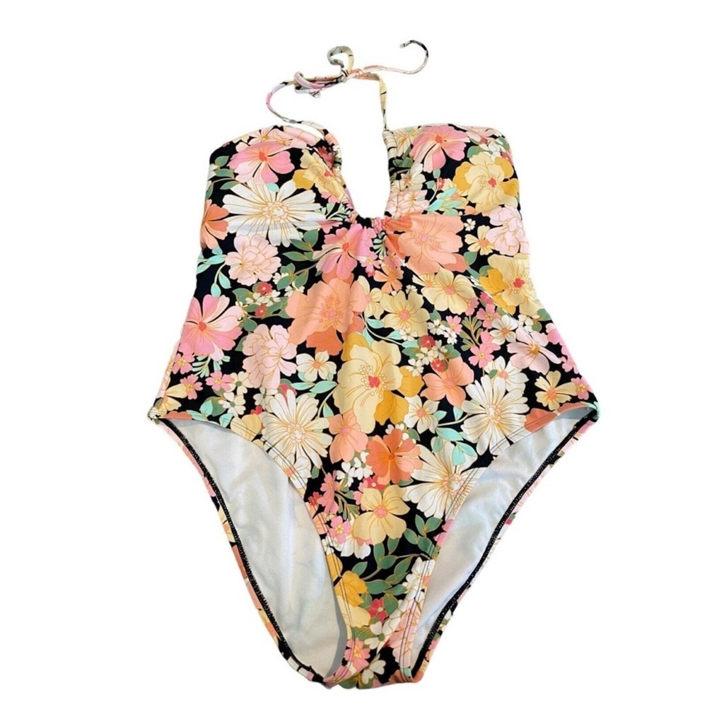 New Shade & Shore Women's Floral Keyhole Bandeau One Piece Swimsuit Size‎ L
